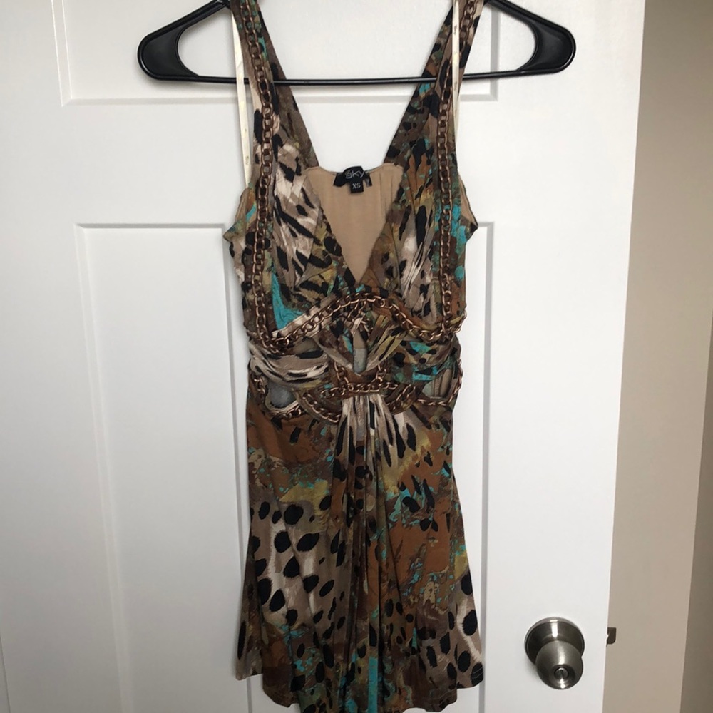 Sky mini dress turquoise cheetah print